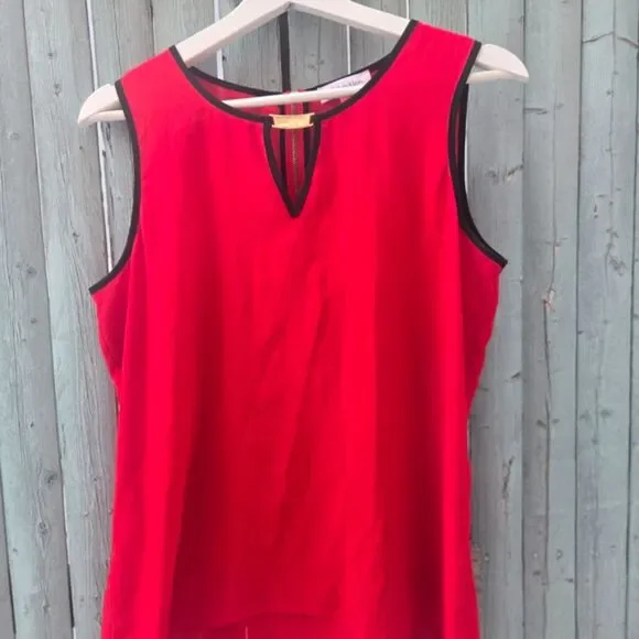 Calvin Klein Red Sleeveless Blouse Size Small | Gold Zip Neck Trim Top - Picture 1 of 2